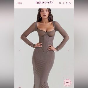 House of CB Taupe Long Sleeve Corset Midi Dress